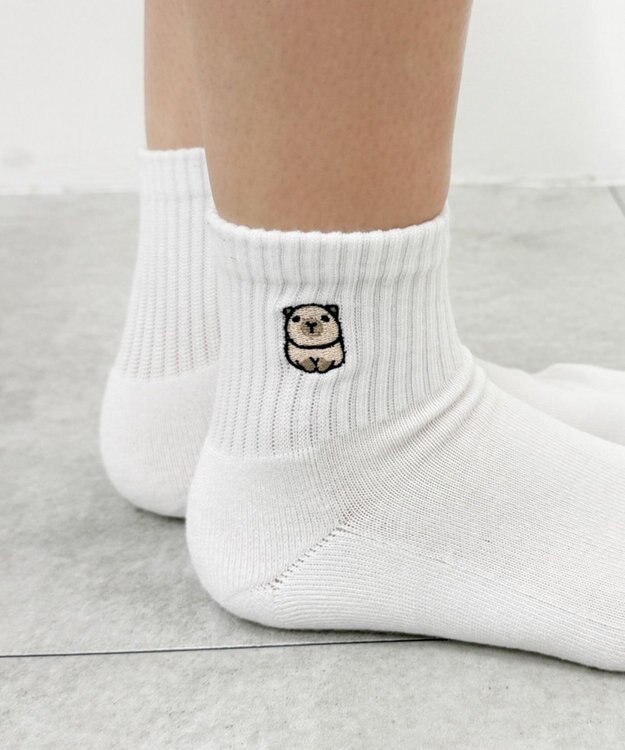 WEGO アニマル刺繍アンクル底パイルソックス 柄21