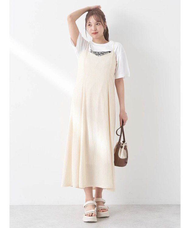 earth music&ecology チェックキャミワンピース Check Beige