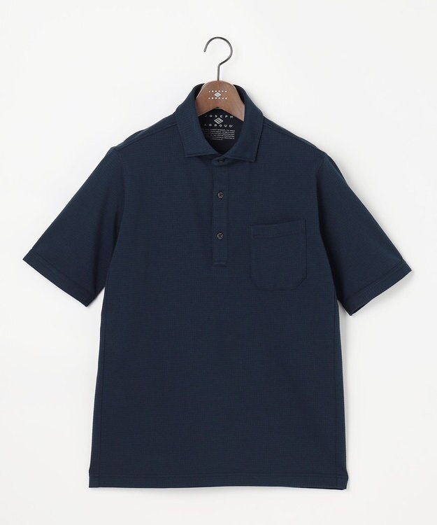 JOSEPH ABBOUD 【オーガニックコットン使用・JAPANファブリック】ミニ千鳥サッカー ポロシャツ ネイビー系