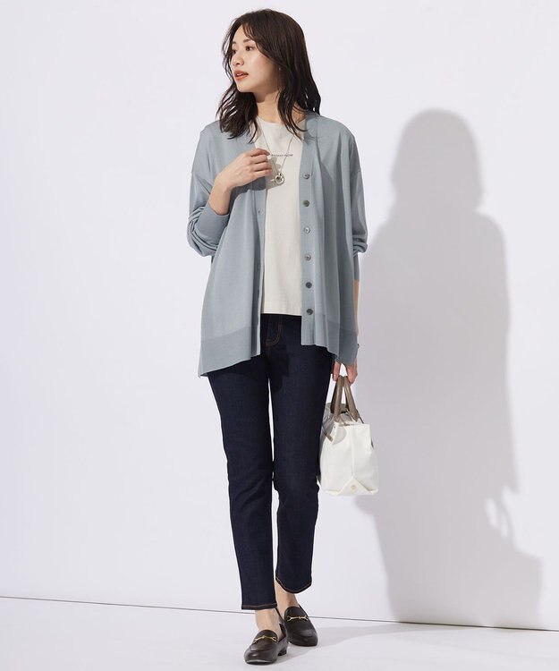J.PRESS LADIES S 【WEB限定カラーあり・洗える】SILKY RAYON STRETCH カーディガン ダルブルー系