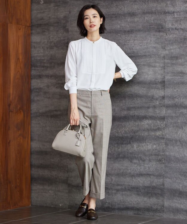 J.PRESS LADIES 【洗える】ヌーディスバックサテン バンドカラー ブラウス ホワイト系