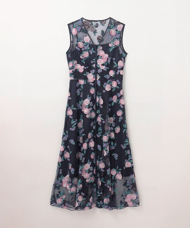 GRACE CONTINENTAL サマーフルーツ刺繍ワンピース ネイビー