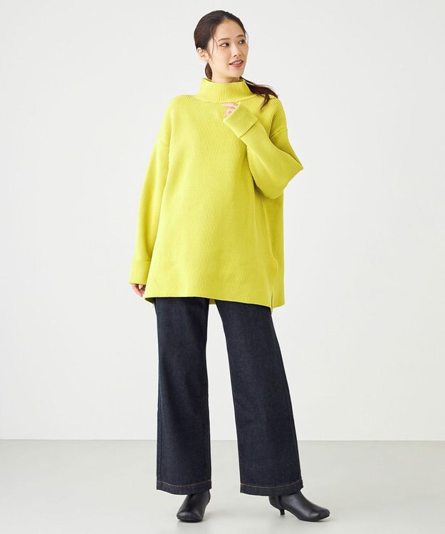 SHARE PARK LADIES エステルニットハイネックプルオーバー イエロー系