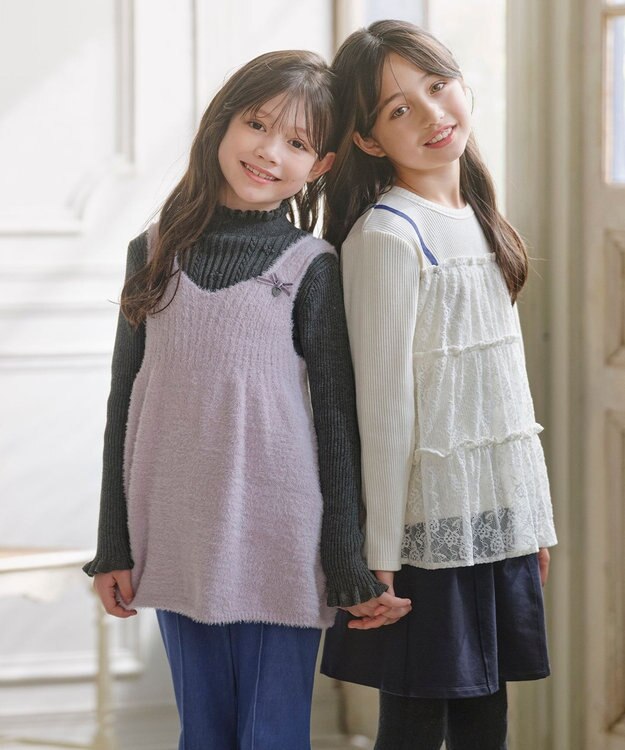 組曲 KIDS 【150-160㎝】スノウレースレイヤード トップス オフホワイト