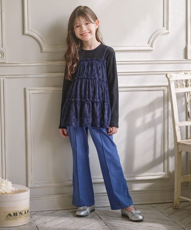 組曲 KIDS 【150-160㎝】スノウレースレイヤード トップス ネイビー