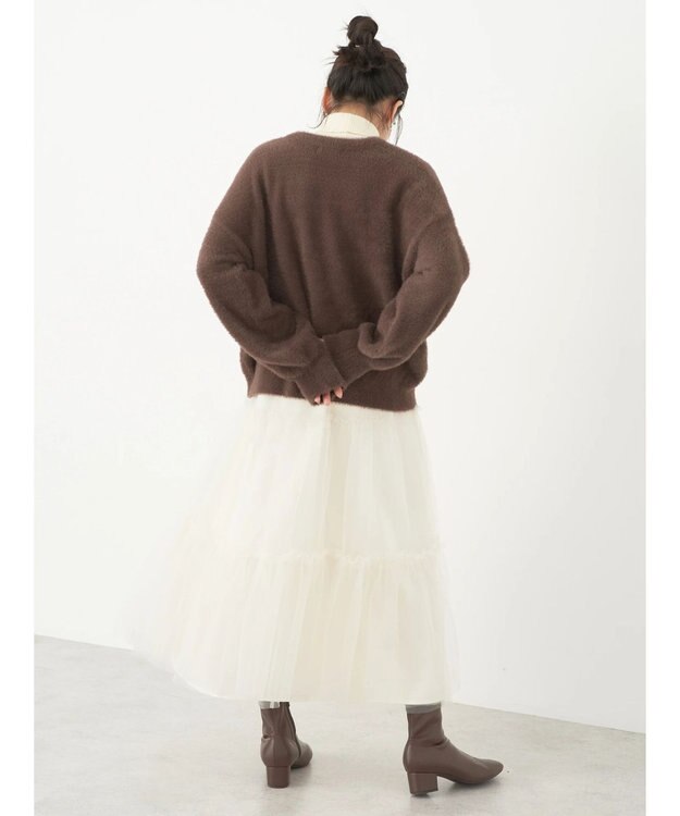 earth music&ecology ミニシャギーＶネックカーディガン Brown