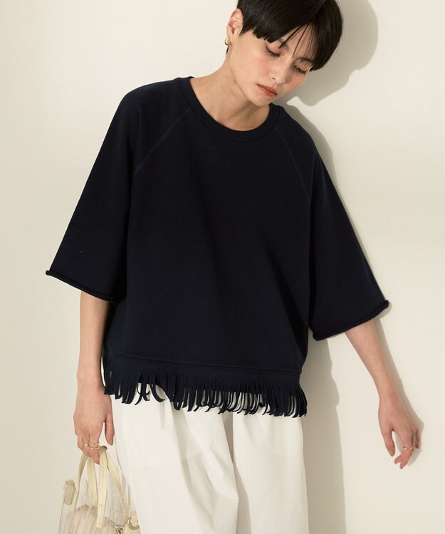 AMERICAN HOLIC フリンジ5分袖ラグランスウェット Navy