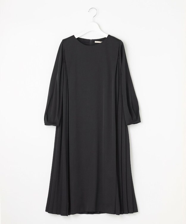 自由区 【XSサイズ～/洗える】ライトサテンプリーツ ワンピース ネイビー系