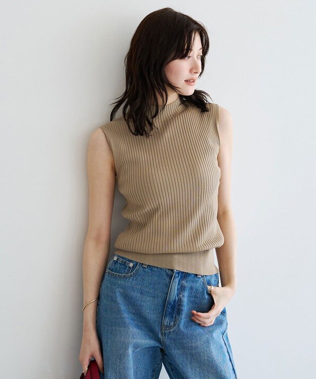 YECCA VECCA ハイネックノースリーブニット Gray Beige