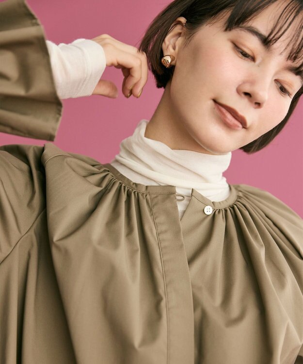 #Newans 【洗濯機可】フルギャザーブラウス カーキ