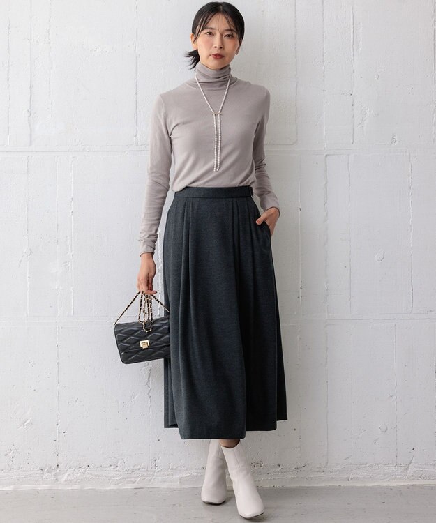 23区 【洗える】ウールミルドジャージー タック スカート グレー系