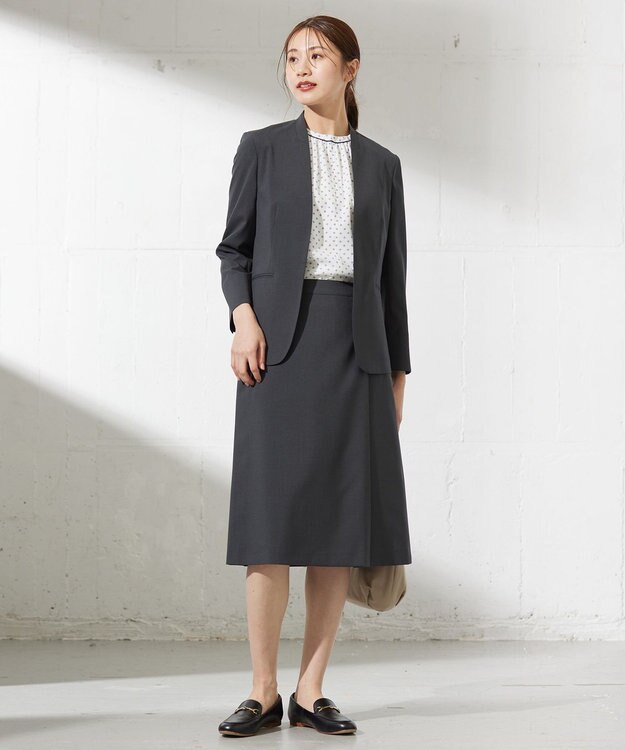 J.PRESS LADIES L 【セットアップ対応・洗える】DRYウーステッド ノーカラー ジャケット グレー系