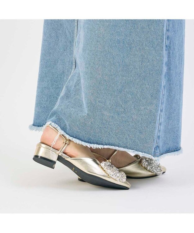 MODE ET JACOMO <noyau>2WAYリボンストラップミュールパンプス ゴールドコンビ