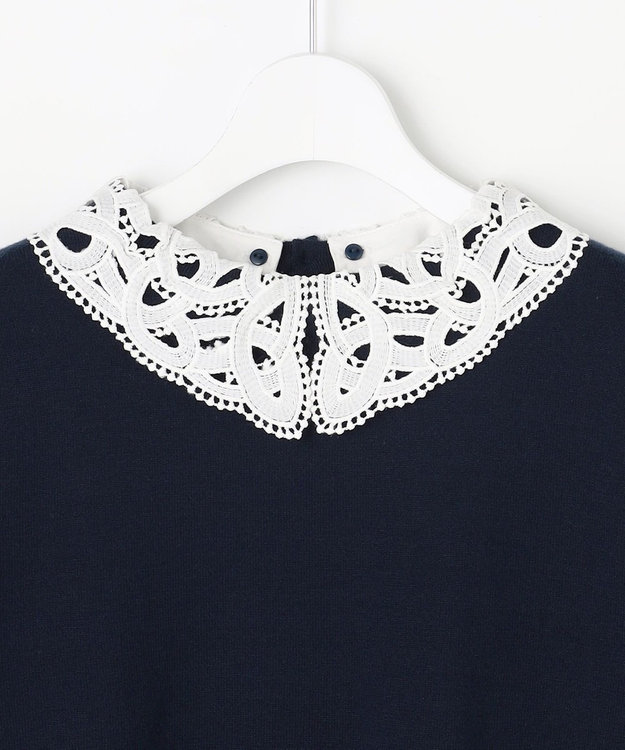 ANY SIS S レース襟 ニット ネイビー