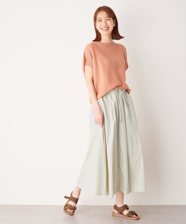 ANY 【ウエストゴム】ナイロンベイカーフレアスカート ライトグレー