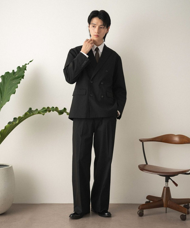 WEGO 【フォーマル/セットアップ対応】ダブルテーラードジャケット ブラックストライプ