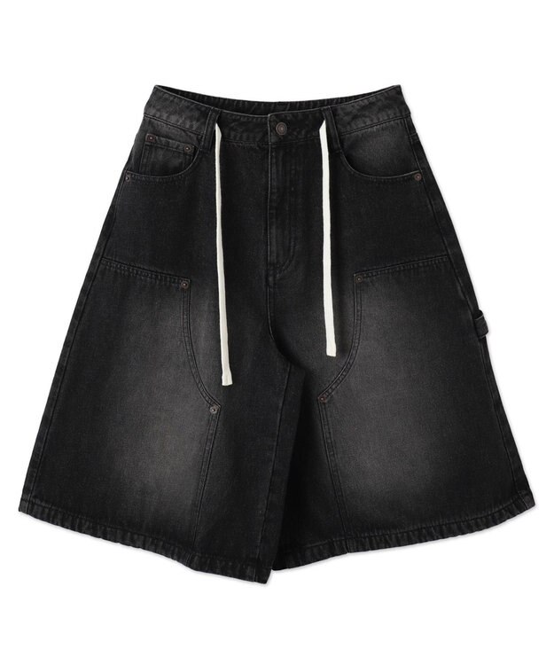 WEGO ウエストドロストダブルニーバギーハーフパンツ ブラック