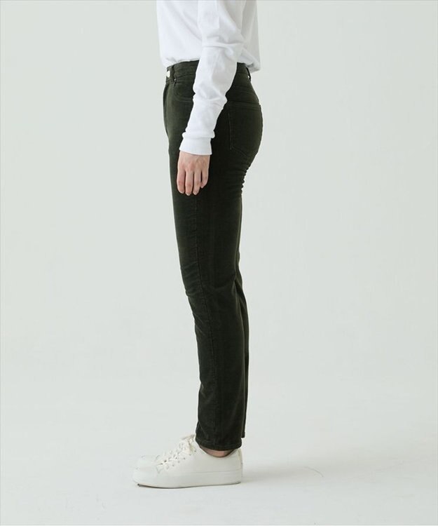 caqu スリムストレート 裏起毛コーデュロイパンツ olive