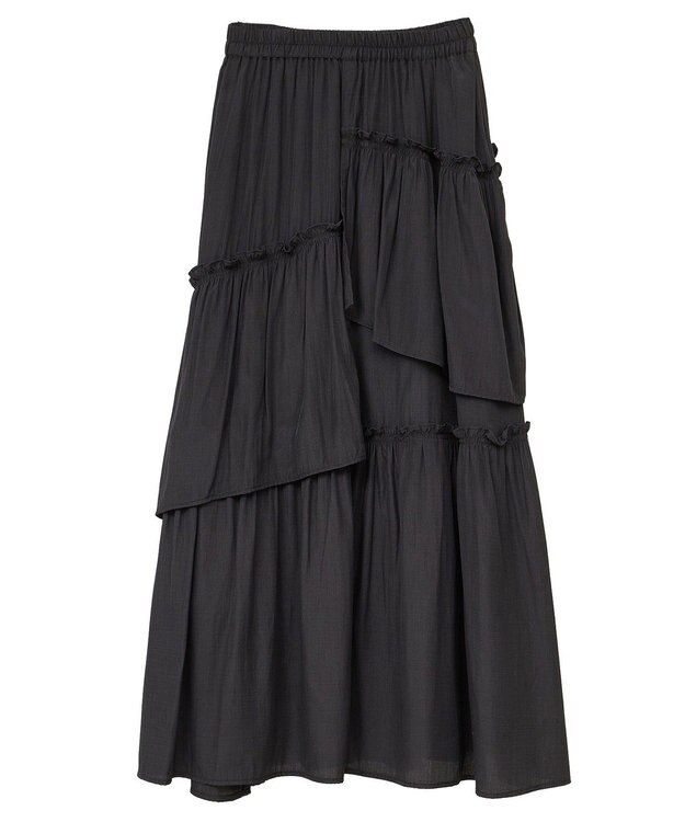 YECCA VECCA アシンメトリーラッフルスカート Black