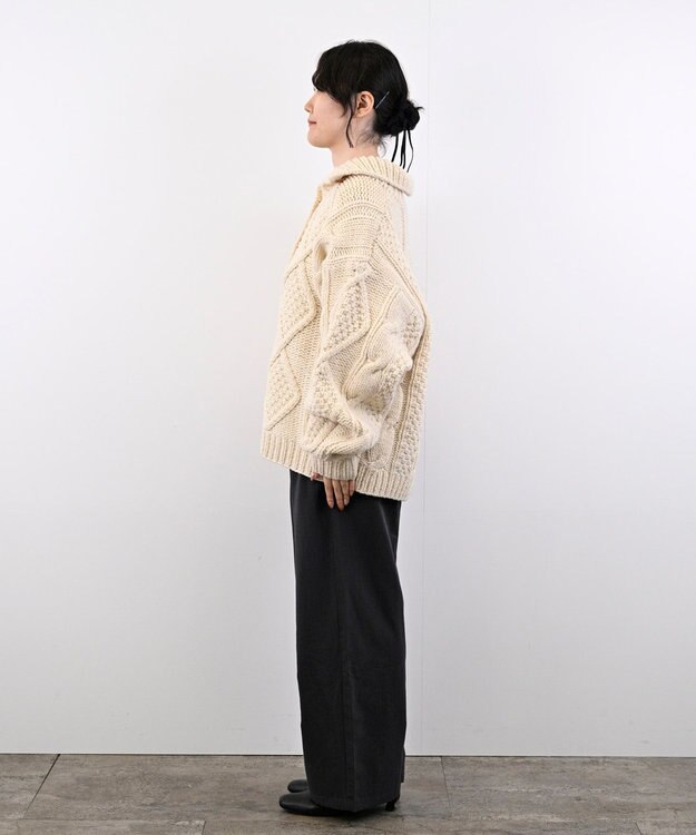 LENO ARAN PULLOVER【UNISEX】アラン柄ニットプルオーバー/カーディガン IVORY