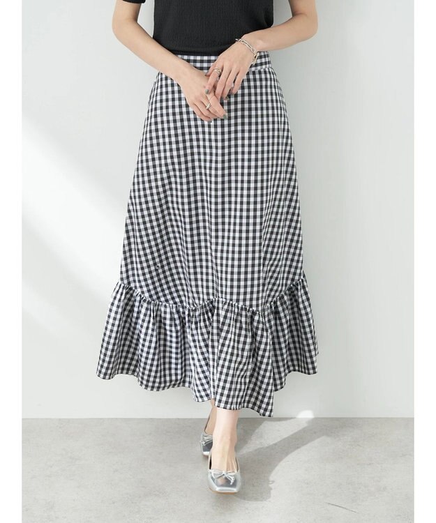 earth music&ecology イレヘムチェックスカート Black