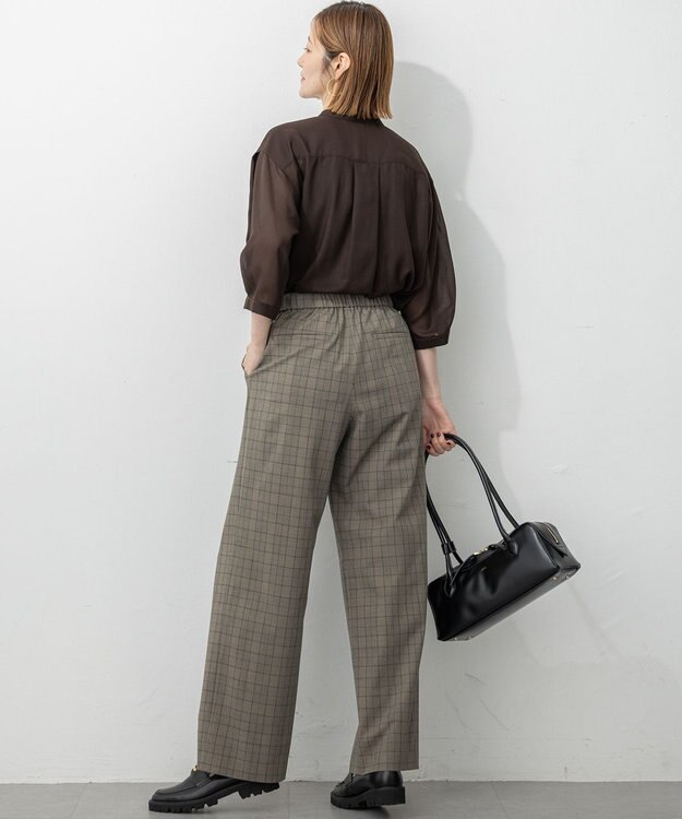 23区 【洗える】ドライ2WAYストレッチ チェック ワイド パンツ ブラウンチェック