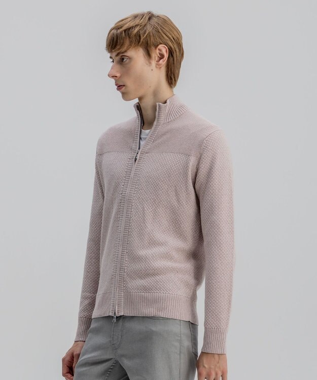 JOSEPH HOMME シルクバルキーハニカム　ジップアップニット ローズ系