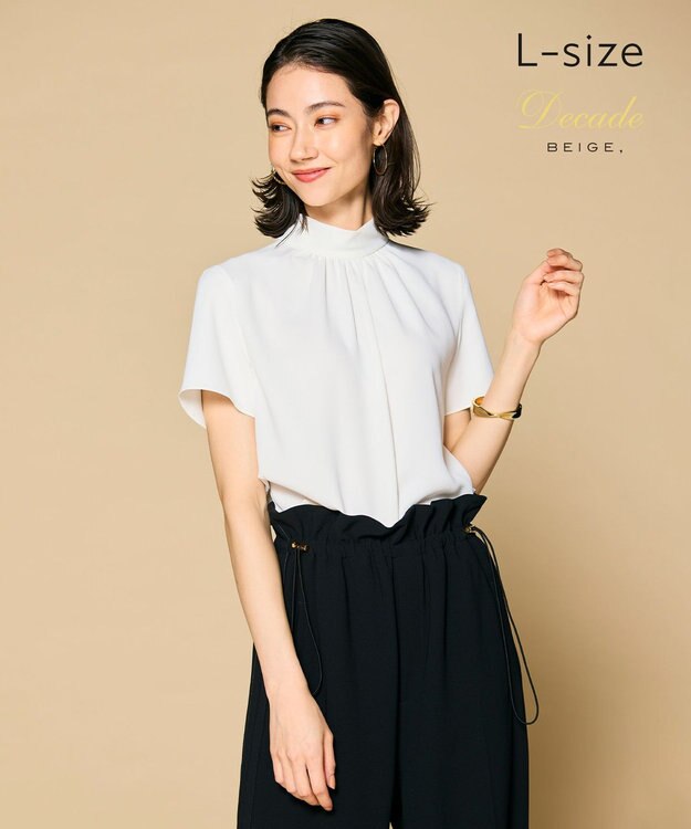 BEIGE， 【L-size】EVA / ハイネックハーフスリーブブラウス White