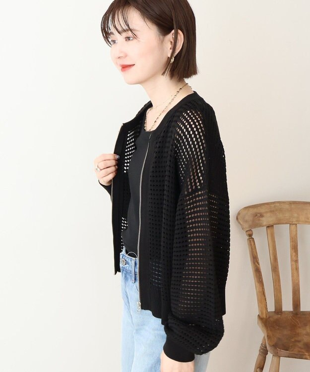 AMERICAN HOLIC 【先行予約】ジップアップメッシュニットカーディガン【WEB限定カラー有り】 Black
