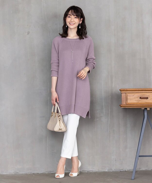 Tiaclasse L 【洗える】リラックス感のあるラグランスリーブニット ラベンダー