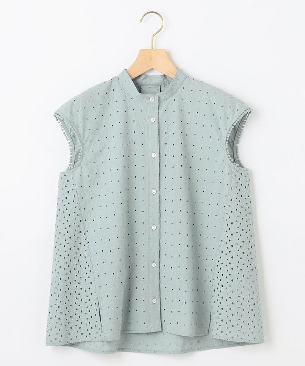 組曲 L エンブロイダリーレースノースリーブ ブラウス スモーキーミント系