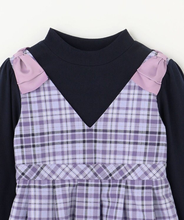 ANY KIDS ドッキングチェックワンピース ラベンダー