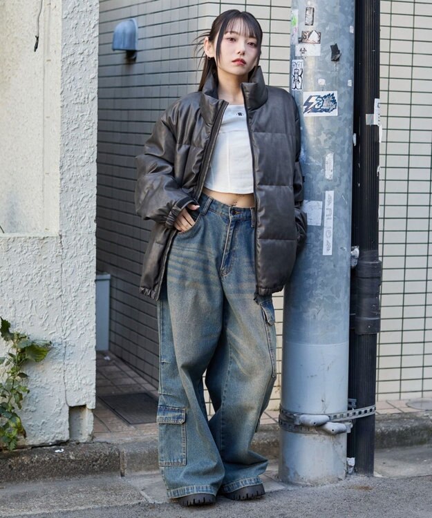 WEGO 【ユニセックス着用ITEM】PUパファーブルゾン ブラックその他