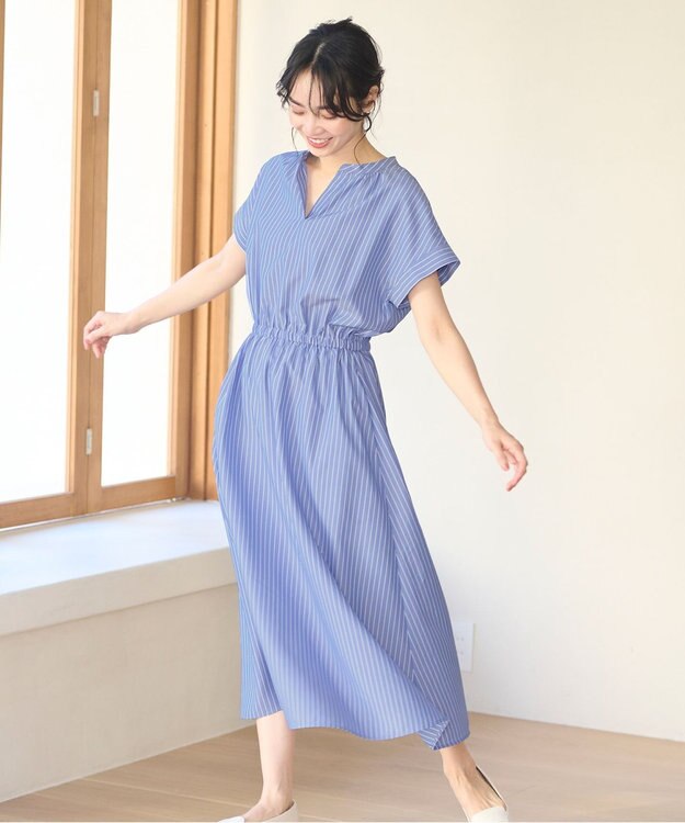 ANY 【UVケア・接触冷感・吸水速乾】ラク映え スキッパーワンピース ブルー系