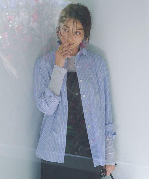 23区 【CLASSY.5月号掲載/洗える】CANCLINI ベーシック シャツ ブルー×イエローストライプ