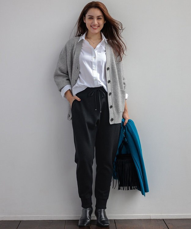 23区 L 【Lサイズ限定】ヴィスコースストレッチ ジョグ パンツ ブラック系