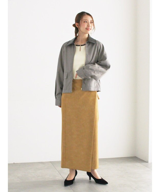 Te chichi ファブリックアソート衿付きブルゾン グレー