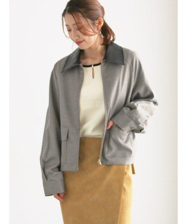 Te chichi ファブリックアソート衿付きブルゾン グレー