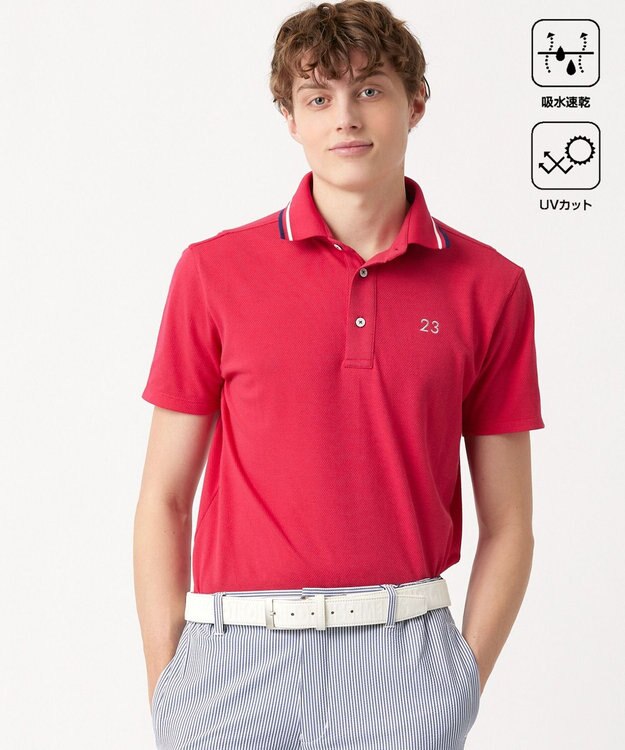 23区GOLF 【MEN】【吸水速乾/UVカット】ベーシック ポロシャツ レッド系