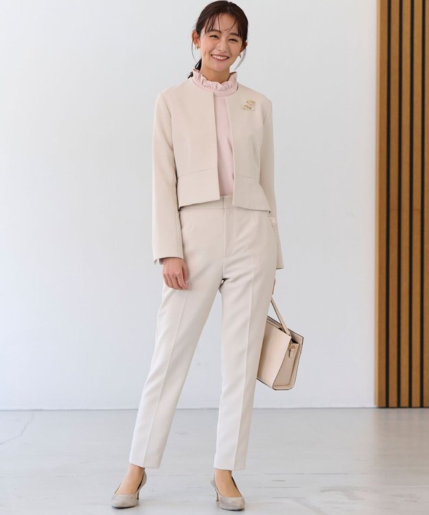 組曲 【KUMIKYOKU NAVY】ジョーゼットシフォン スタンドフリルブラウス ピンクベージュ系