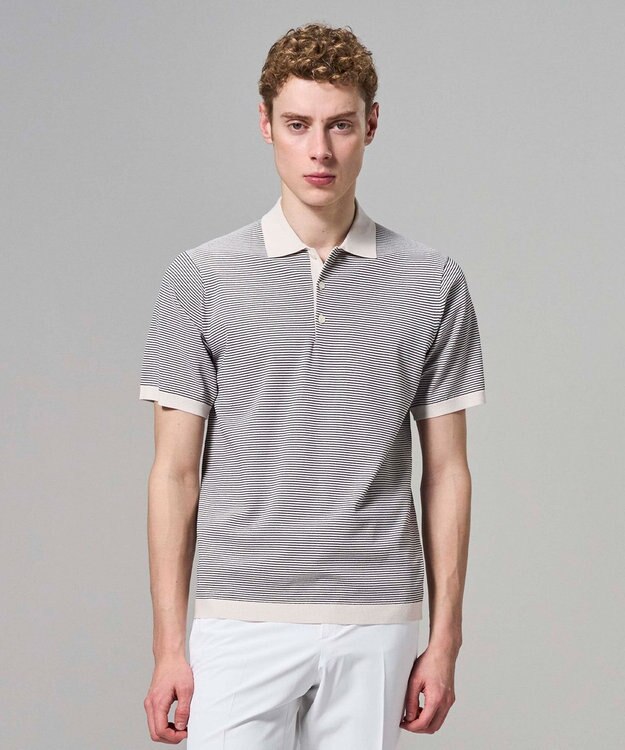 JOSEPH HOMME 【新柄】リュクスレーヨンボーダー　ポロニット アイボリー系1