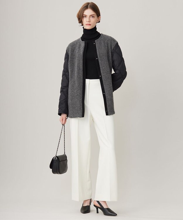 ICB 【リバーシブル着用可能】 ラミネートパイルキルト ミドル丈コート チャコール系