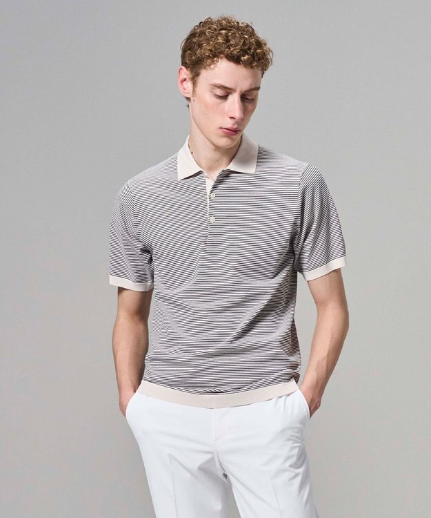 JOSEPH HOMME 【新柄】リュクスレーヨンボーダー　ポロニット アイボリー系1