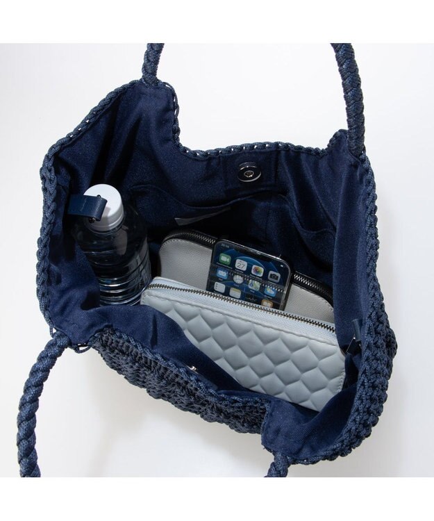 UNBILLION カシュカシュ cachecache / 柄編みベーシックトート カゴバッグ ネイビー