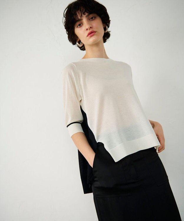 GRACE CONTINENTAL バイカラークルーニットトップ ホワイト