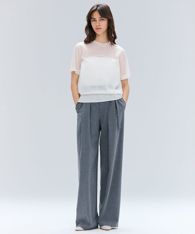 BEIGE， 【セットアップ対応・洗える・Precious 10月号掲載】ZEPHYR / ウールライクタックベルトワイドパンツ Top Gray