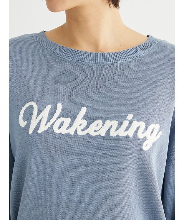 Green Parks さがら刺繍入りニットプルオーバー Sax