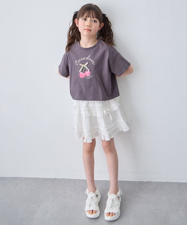 ANY KIDS 【綿100%】オーバーサイズ 半袖Tシャツ チャコール