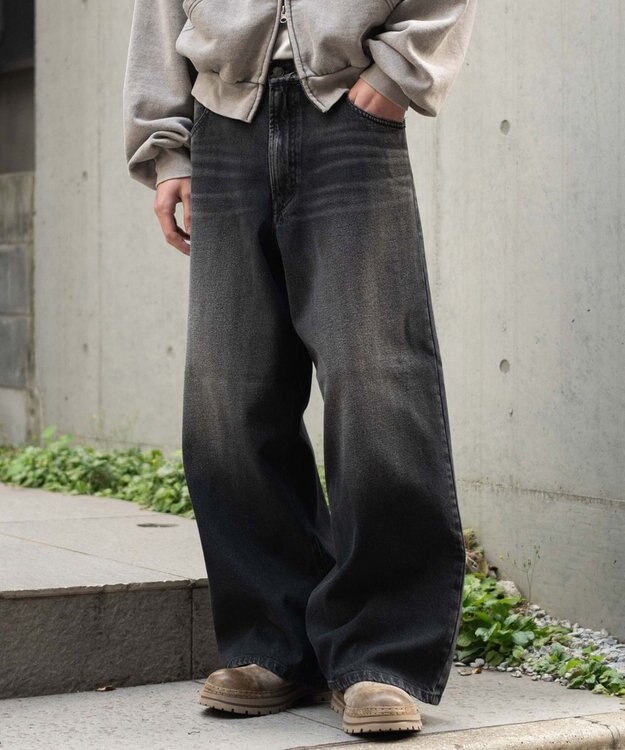 WEGO 【SMLサイズ展開】エクストラバギーデニムパンツ デニムブラックソノタ