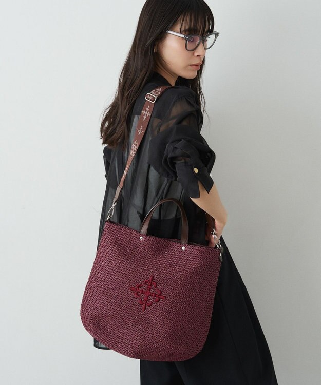 russet スリム2WAYトートバッグ <ナイロンラフィア>(CE-1717-WEB) Bordeaux